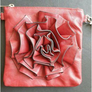 Red Purse Convertible Shoulder Crossbody Wristlet 3D Flower